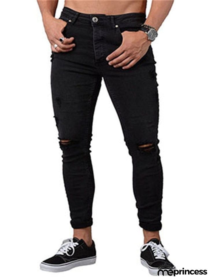 Men's New Fashion Skinny Stretch Hole Jeans
