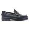 Men Black Loafer Slip-On Genuine Leather Shoes with Metal On Strap