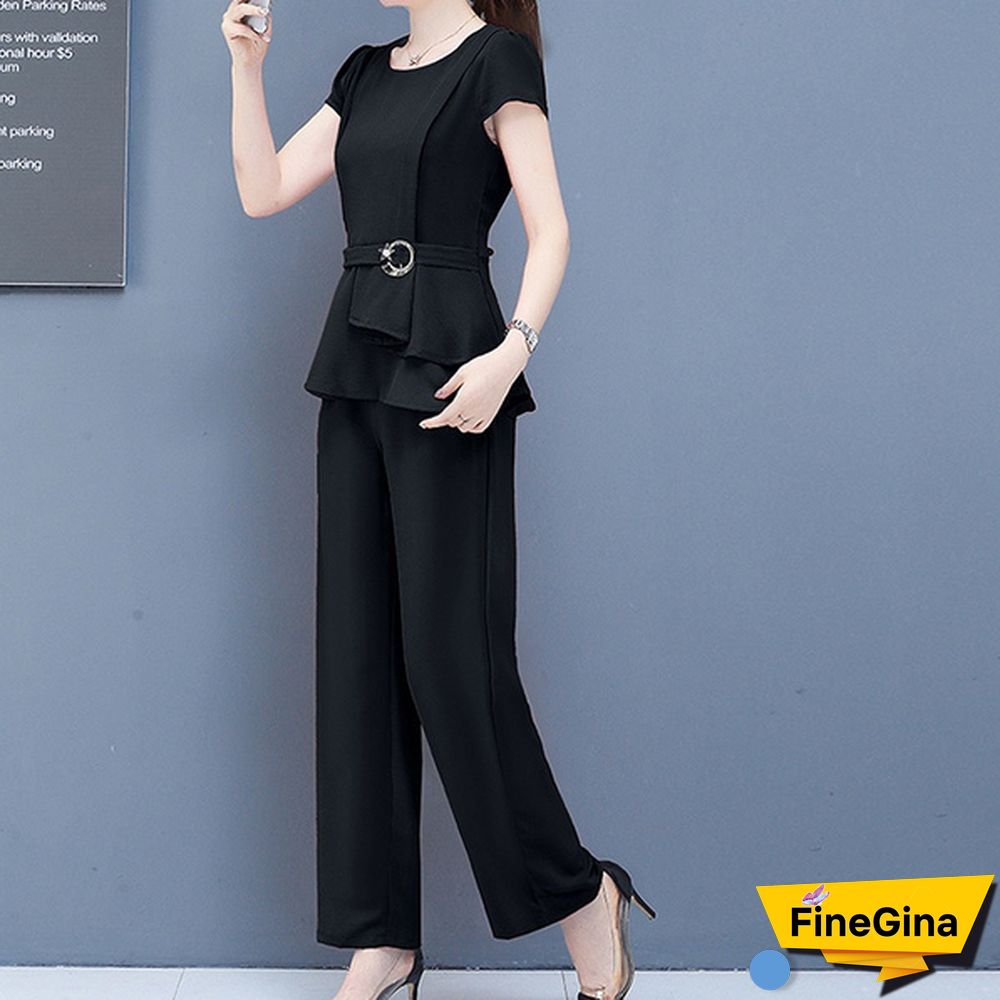 Summer 2 Two Piece Sets Outfits Women Plus Size Short Sleeve Tunics Tops And Pants Suits Office Elegant Korean Sets