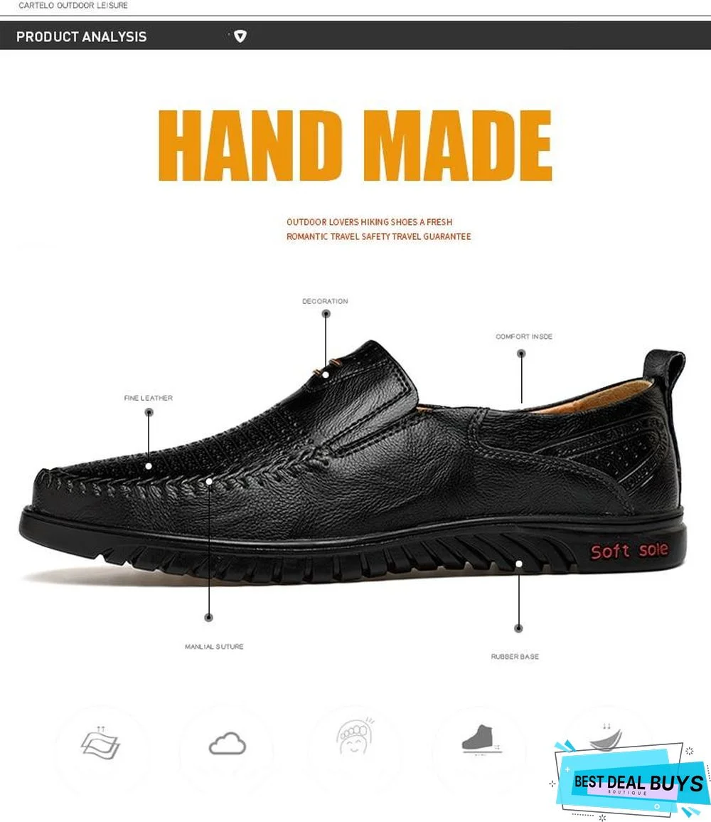 New Openwork Men Black Loafer Perforated Shoes Leather Flats Driving Shoes Business Men's Shoes