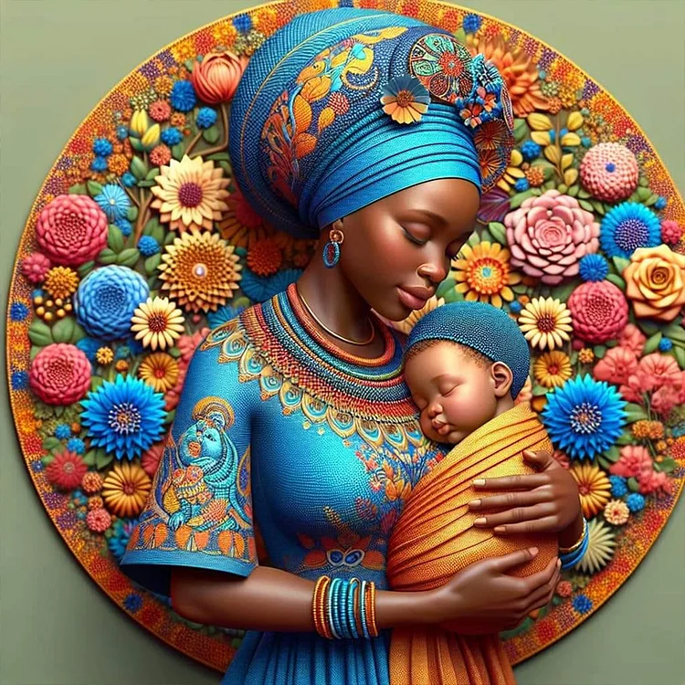 Full Round Diamond Painting - Black Mother And Son 40*40CM