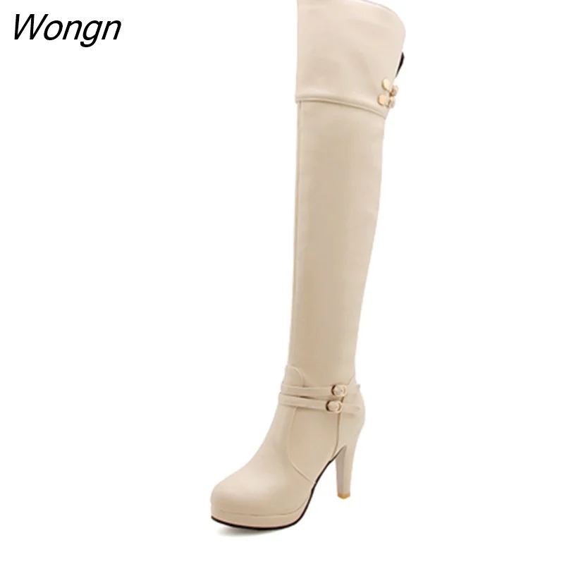 Wongn Black High Heels Over The Knee Boots Women Platform Thigh High Boots Spring Autumn Long Boots Shoes Cuissardes Sexy White