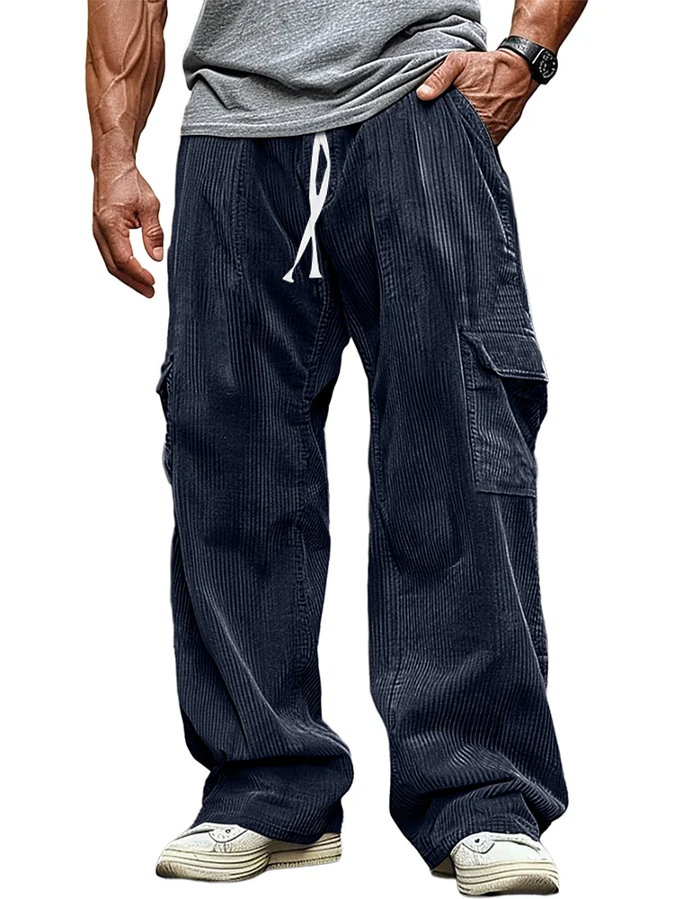 Men's Casual Corduroy Elastic Band Solid Color Trousers