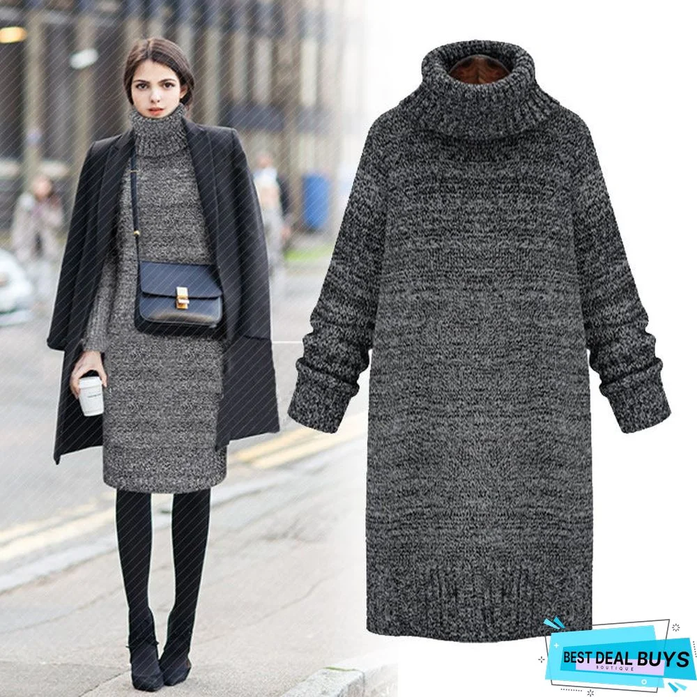 High Neck Thick Warm Sweater Fashion Women's Long Coat Bottoming Shirt