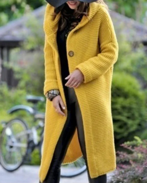 Casual Knitted Long Sleeve Solid Hoodie Coat