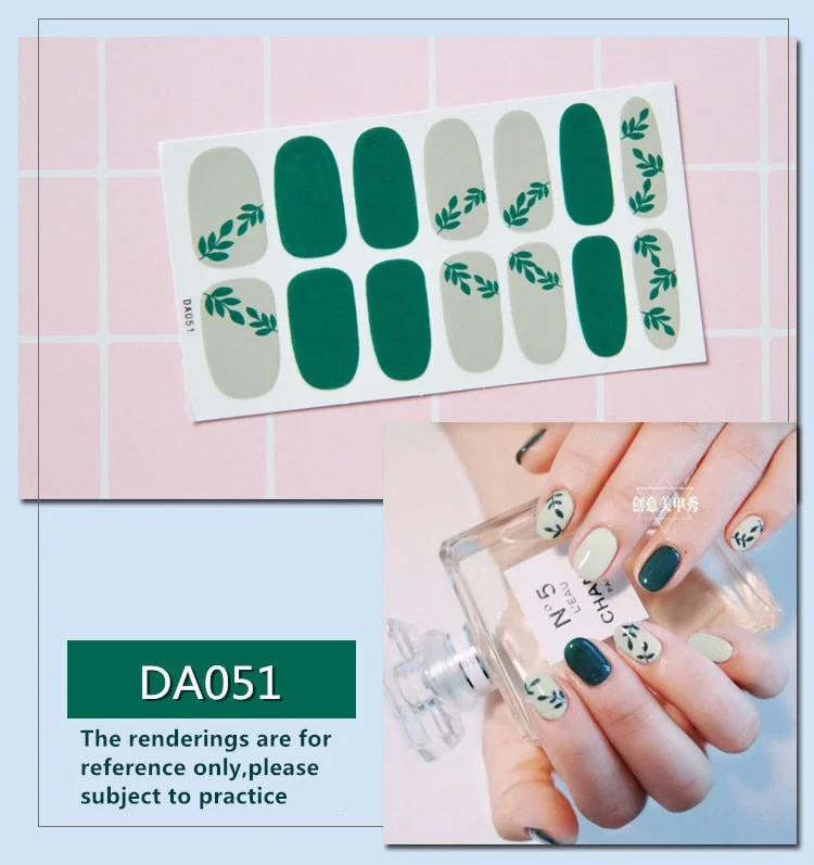 Full Cover Wraps Nail Polish Stickers Strips Plain Nail Art Decorations Heart Designs Glitter Powder Manicure Tips-Nail Inspo