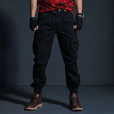 Aonga High Quality Khaki Casual Pants Men Military Tactical Joggers Camouflage Cargo Pants Multi-Pocket Fashions Black Army Trousers aonga