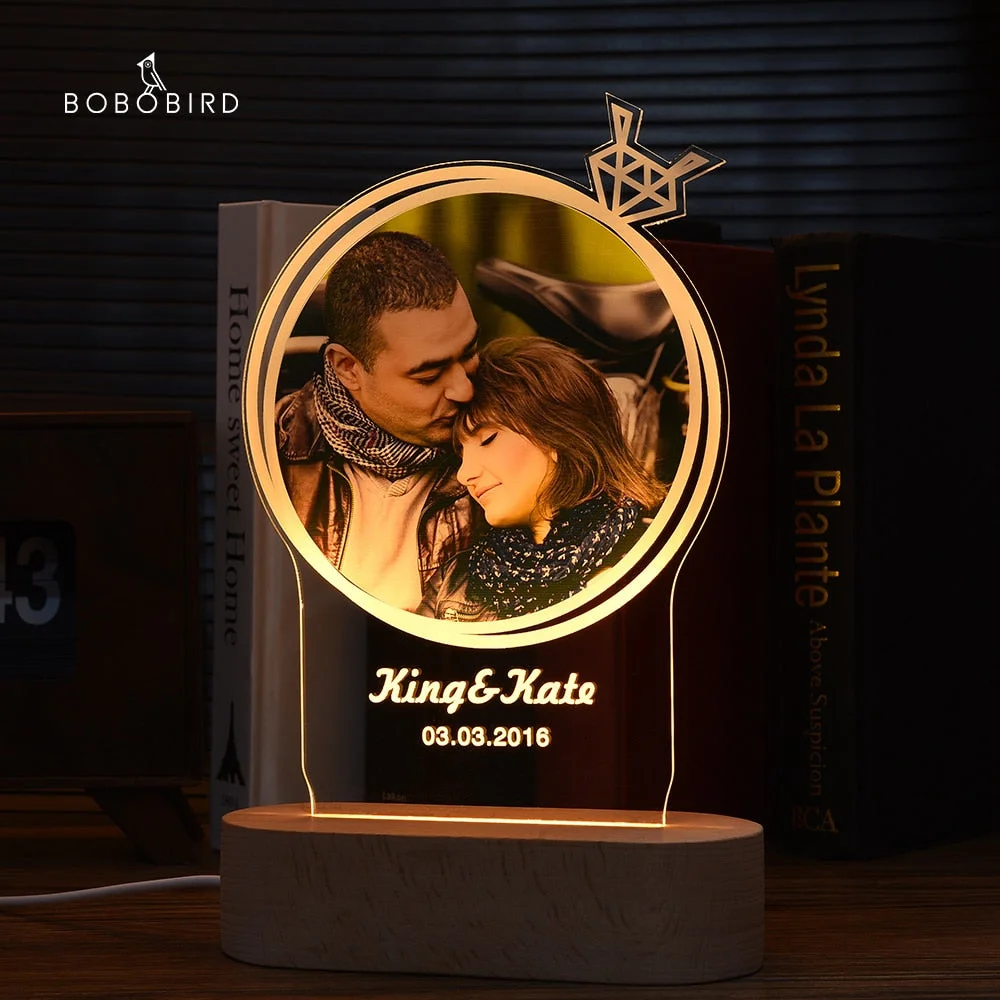Customized Photo Frame USB Creative Wooden Base With Led Light Living Room Bedroom Decoration Custom Text Photo