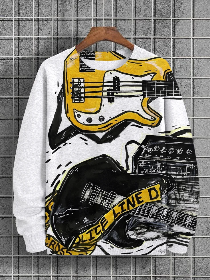 Men's Rock Guitar Painting Print Casual Sweatshirt