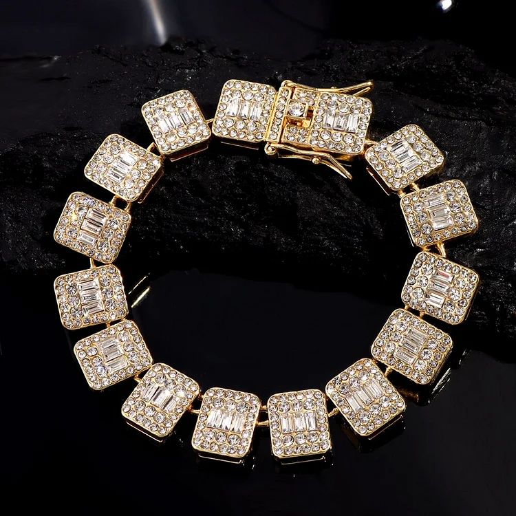 13mm Iced Out Sparking Square Cluster Cubic Zirconia Tennis Chain Bracelets-VESSFUL