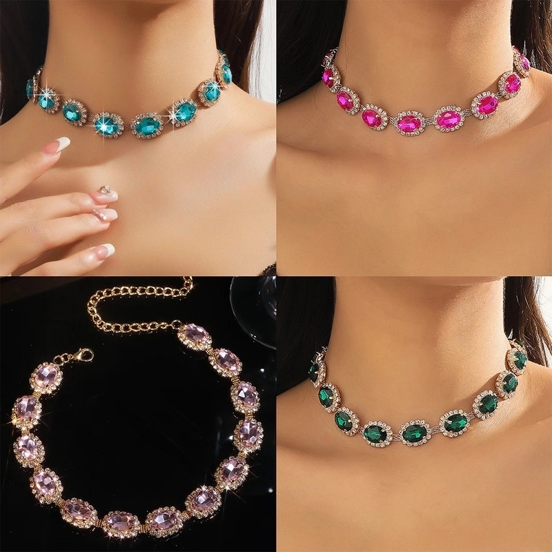 Luxurious Shiny Oval Copper Rhinestones Inlay Choker