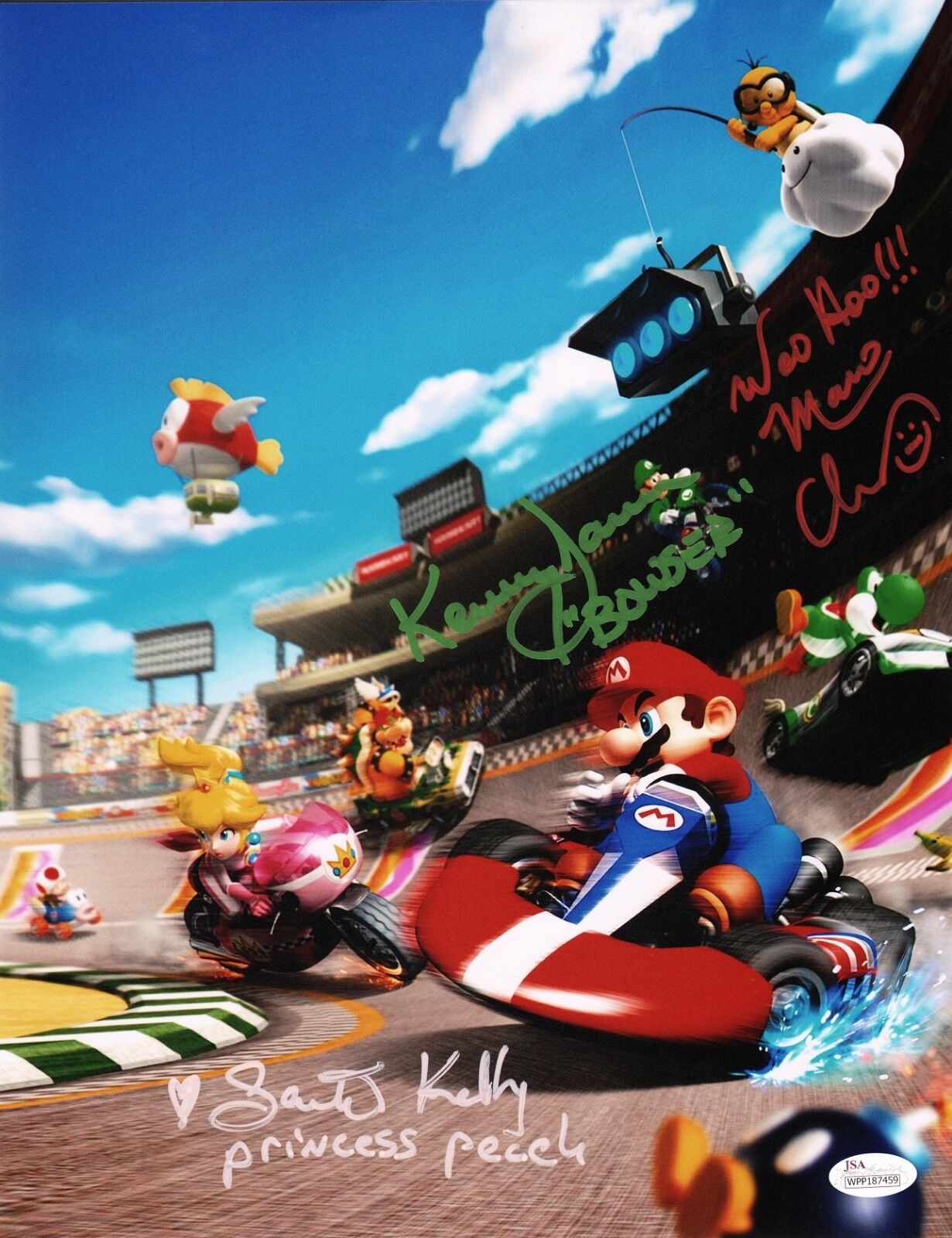 CHARLES MARTINET~SAMANTHA KELLY+1 Signed Super Mario Kart 11x14 Photo Poster painting JSA COA