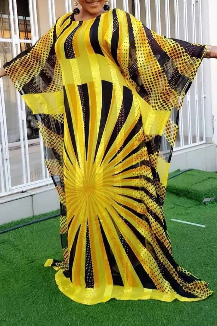 Plus Size Yellow Print Dress