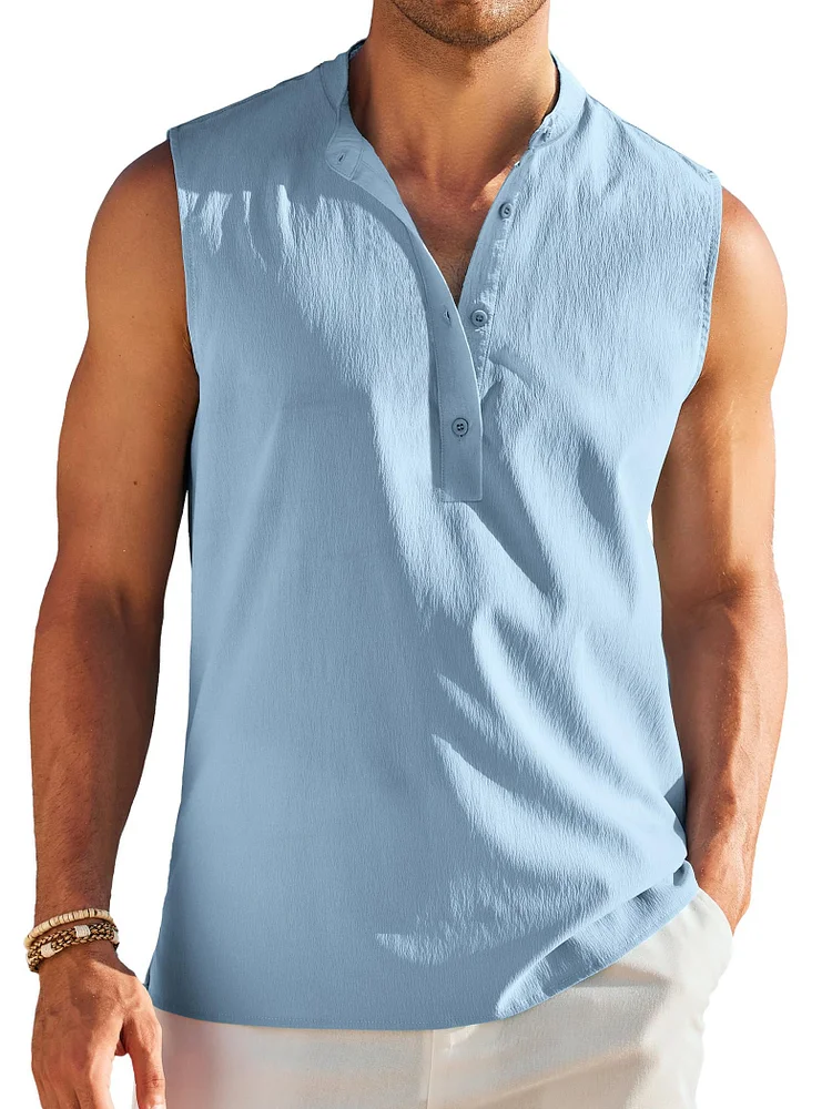 Men's Sleeveless Henley Stand Collar Casual Simple Tank Top