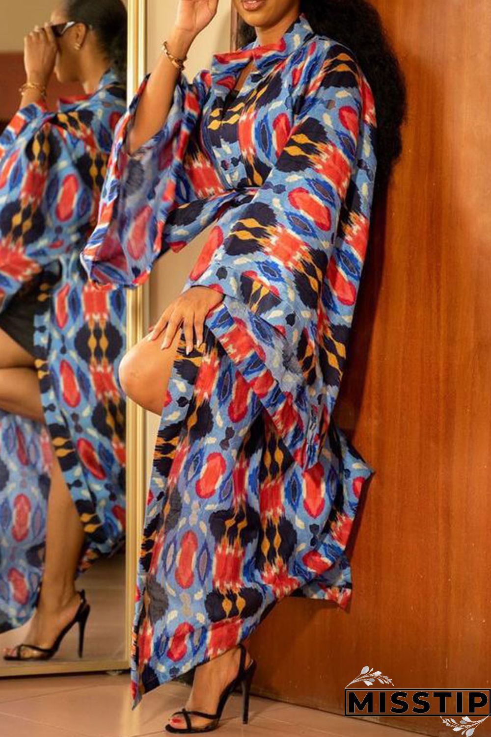 Blue Fashion Casual Print Patchwork Straight Dresses