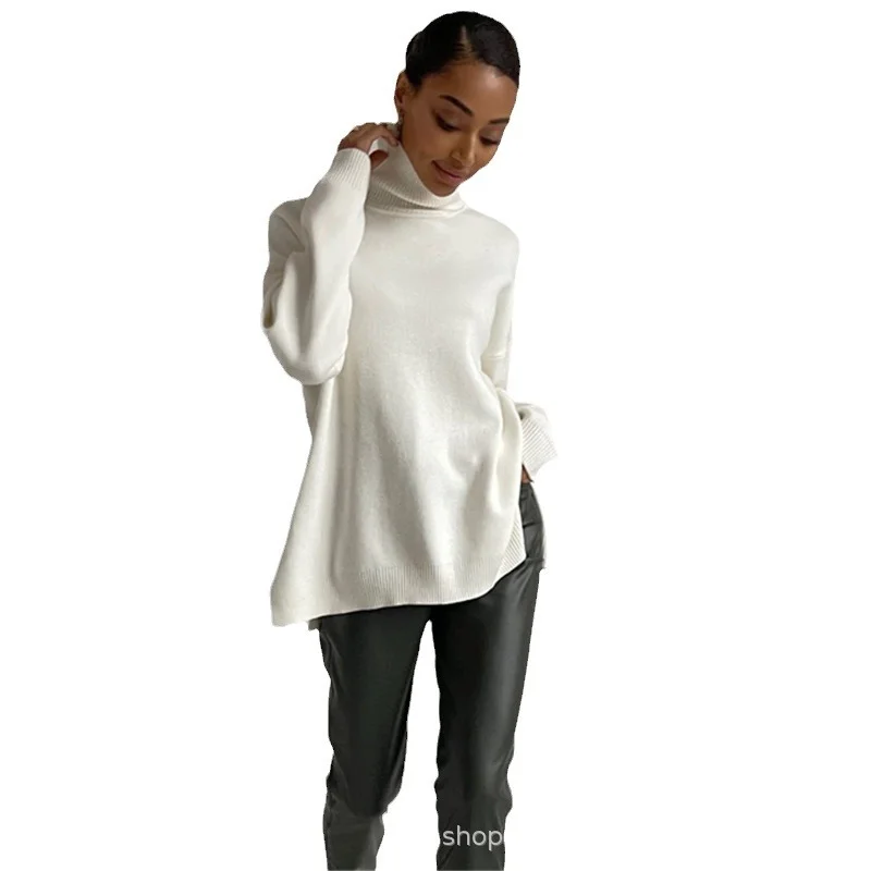 Athvotar Athvotar High-Necked Sweater For Autumn/Winter 2025 Women Selling Open-Fork Knitted Shirt Design Soft Tops Ins