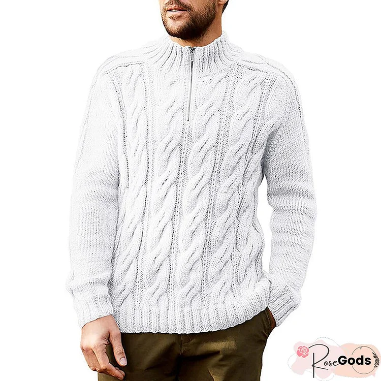 Men's New Solid Color Half High Neck Long Sleeve Sweater