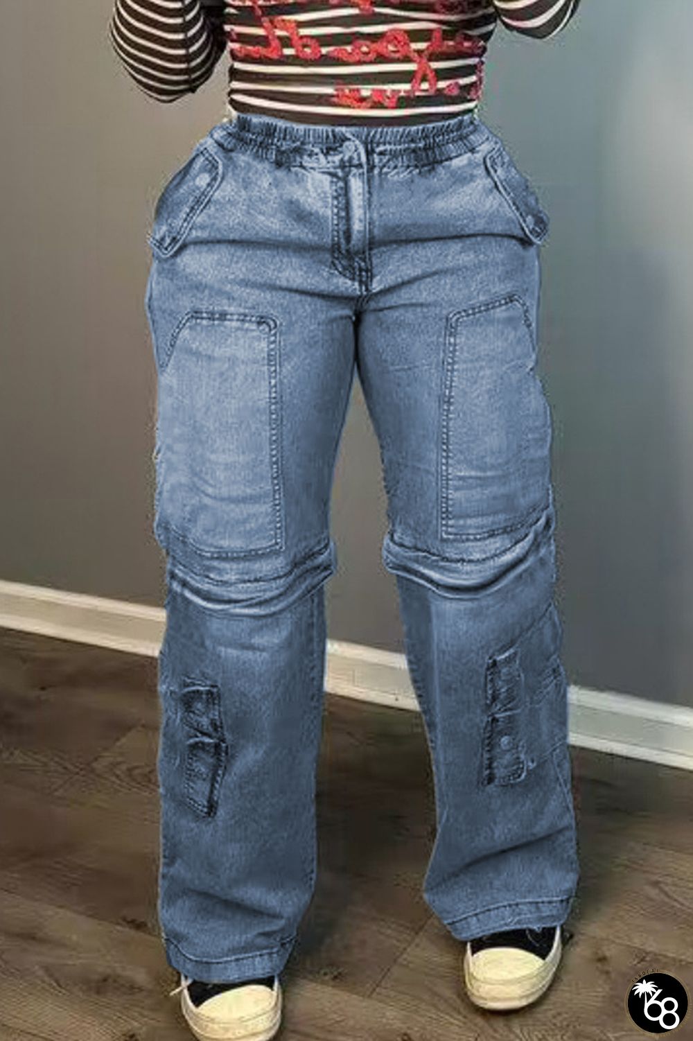 Sexy Solid Patchwork Pocket Zipper High Waist Straight Denim Jeans | 168DEAL
