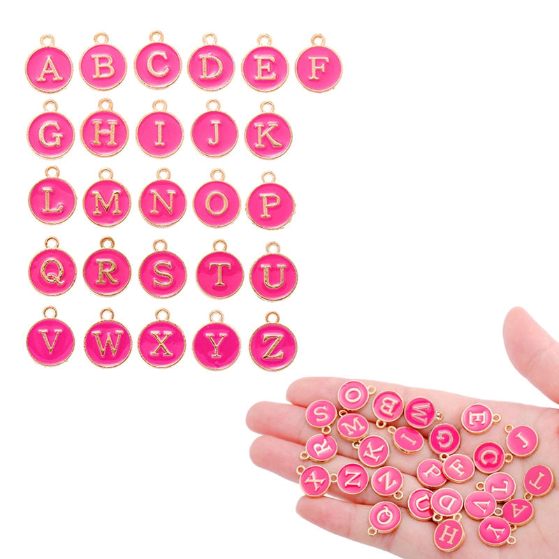 12 Color Round Drop Oil English Letter Alloy Pendant DIY Jewelry Accessories W85