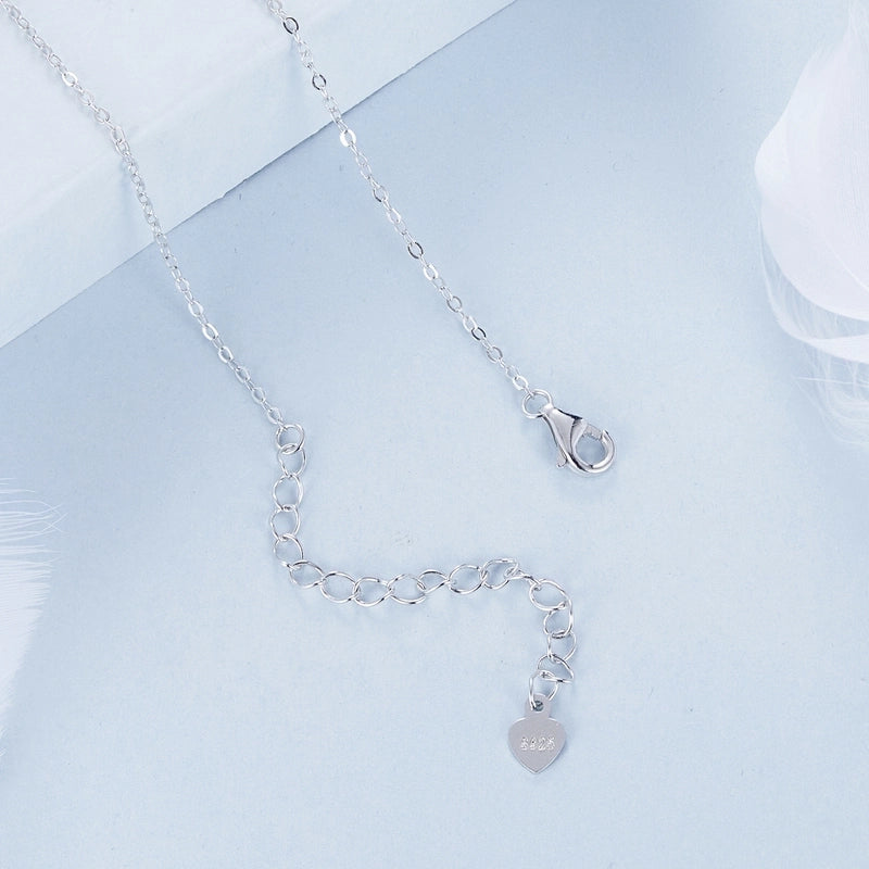 925 Sterling Silver Zircon Cable Chain Plating Feather Pendant Necklace