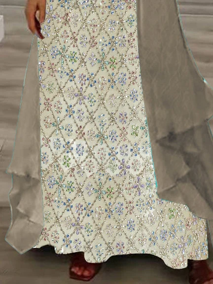 Women Half Sleeve V-neck Solid Color Dress