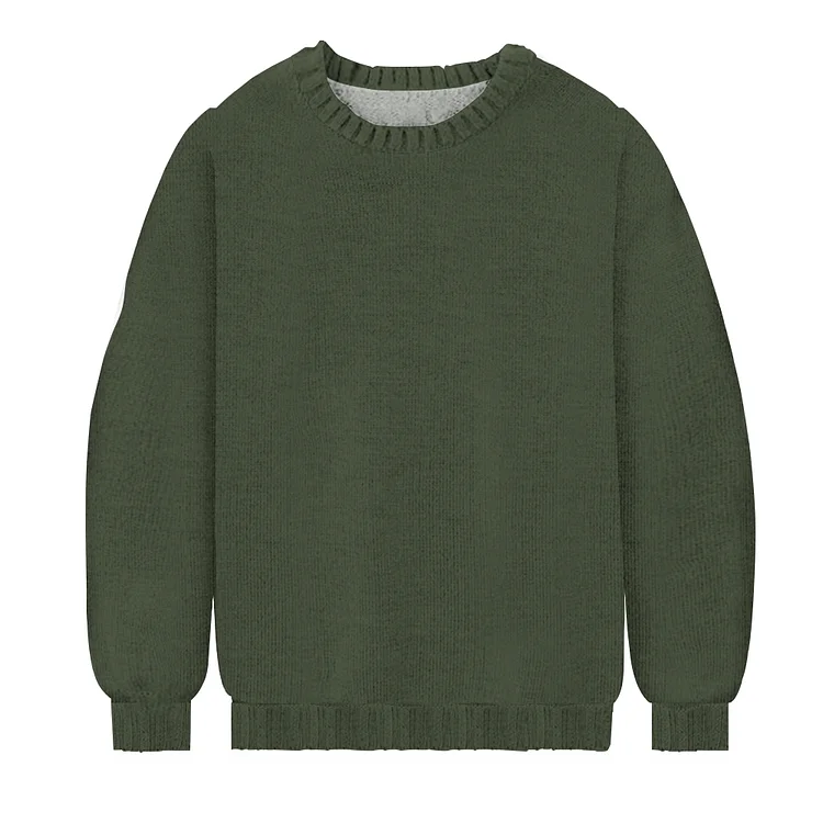 Dark Green Colour  Men's Casual Printed Long Sleeved Round Neck Sweater