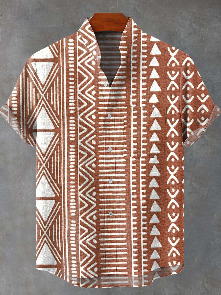 Vintage Art Abstract Lines Vintage Print Casual 100% Cotton Shirt