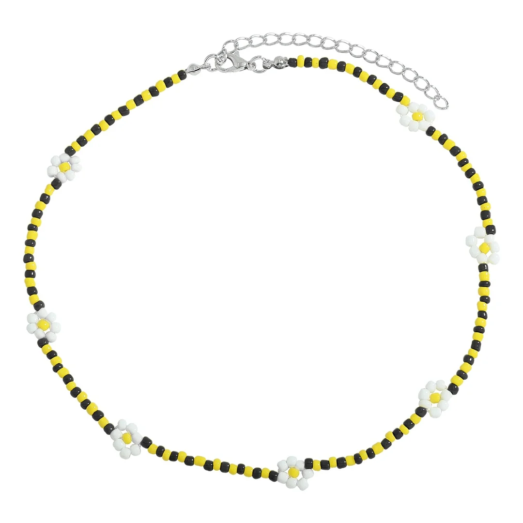 Dvacaman Bohemian Colorful Daisy Flowers Beaded Choker Necklace Korean Cute Statement Clavicle Necklace for Women Summer Jewelry