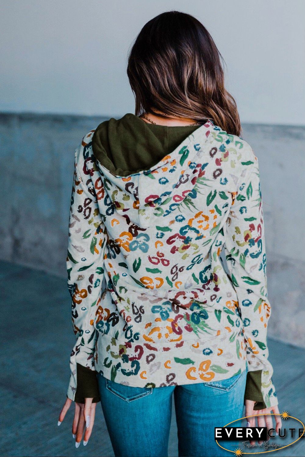 Leopard Print Zipper Collar Hoodie with Kangaroo Pocket