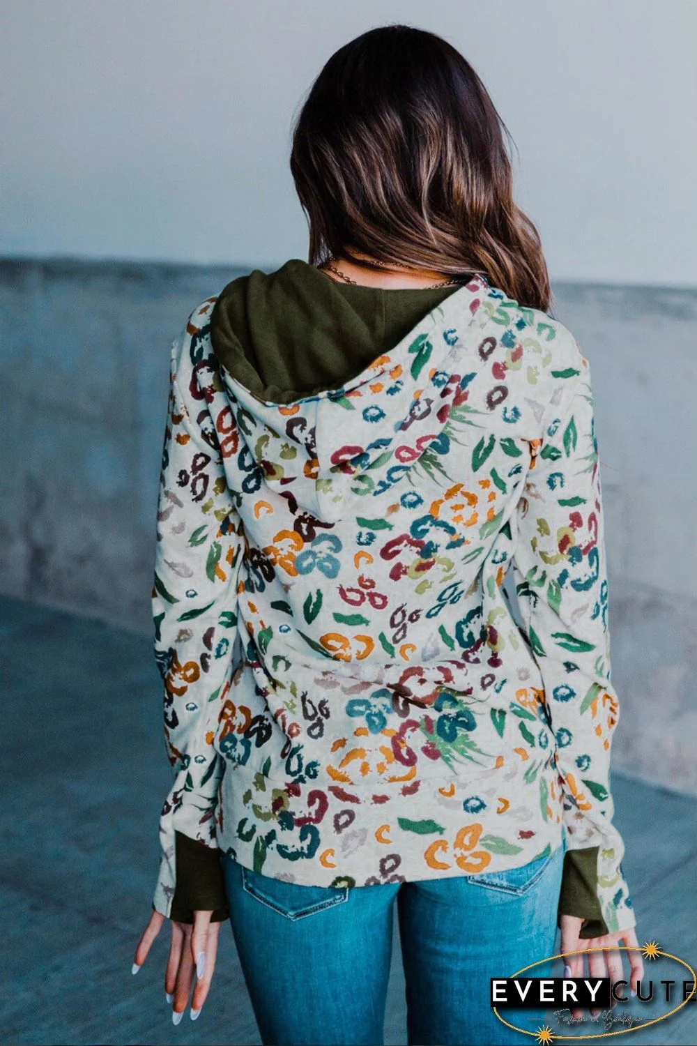 Leopard Print Zipper Collar Hoodie with Kangaroo Pocket