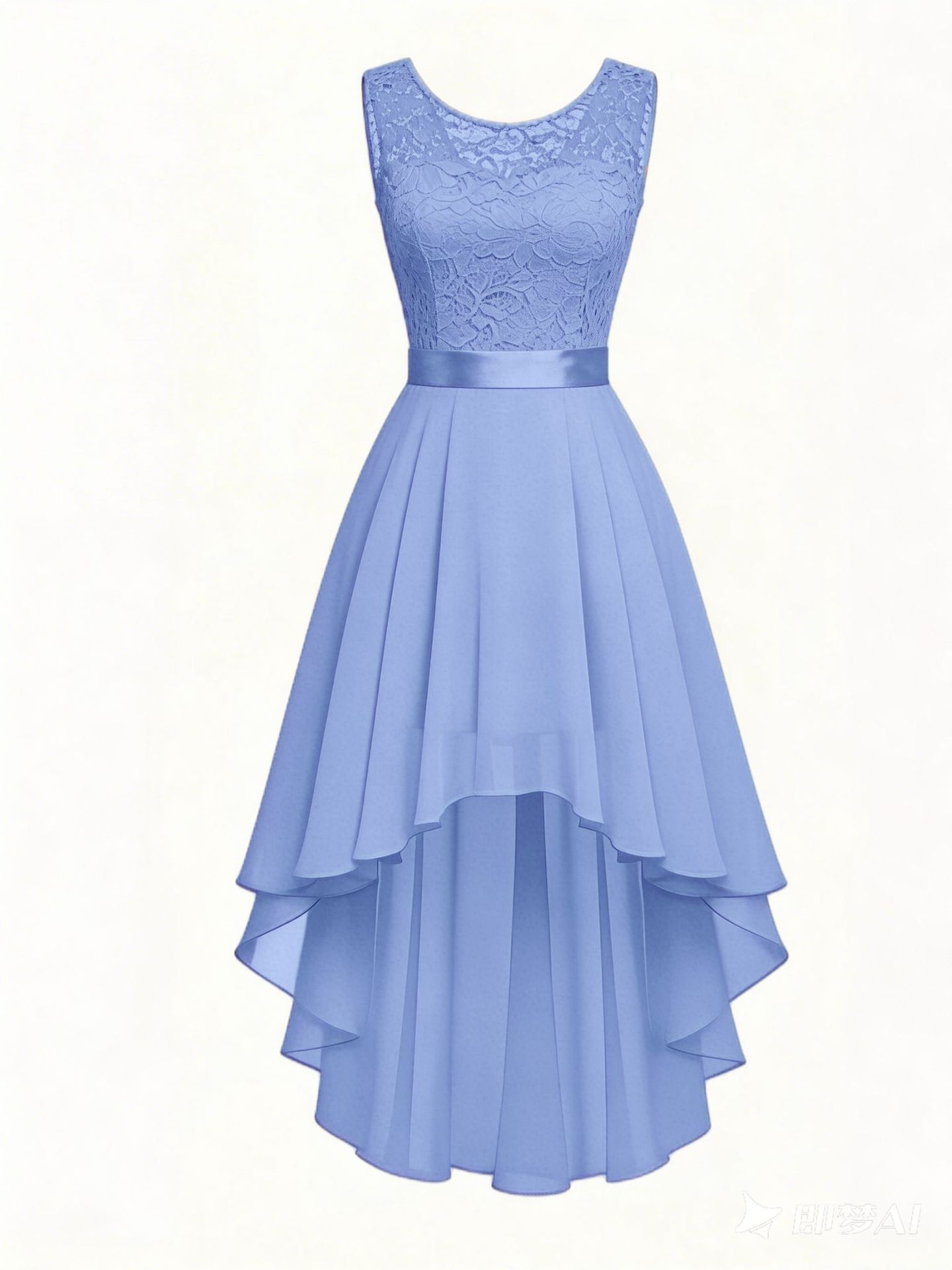Solid Lace Sleeveless High-Low Party Dress