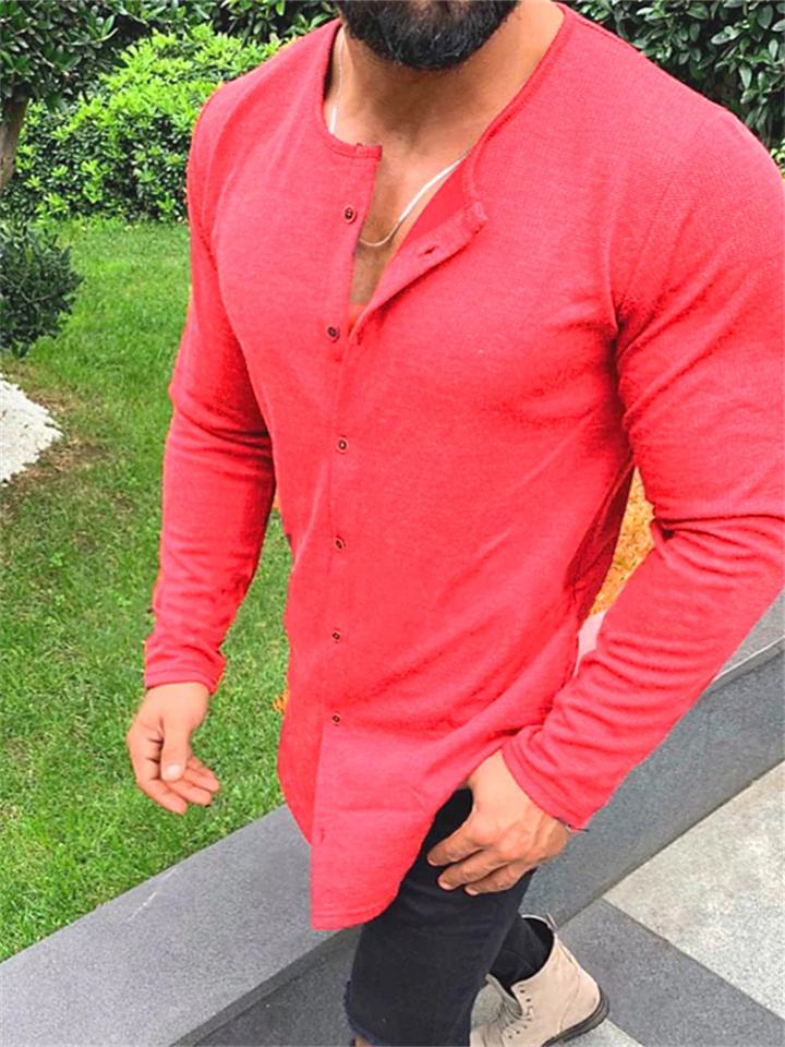 Men's T shirt Tee Shirt Button Down Collar Casual Long Sleeve Button-Down Clothing Apparel Cotton Fashion Lightweight Muscle Big and Tall | 168DEAL