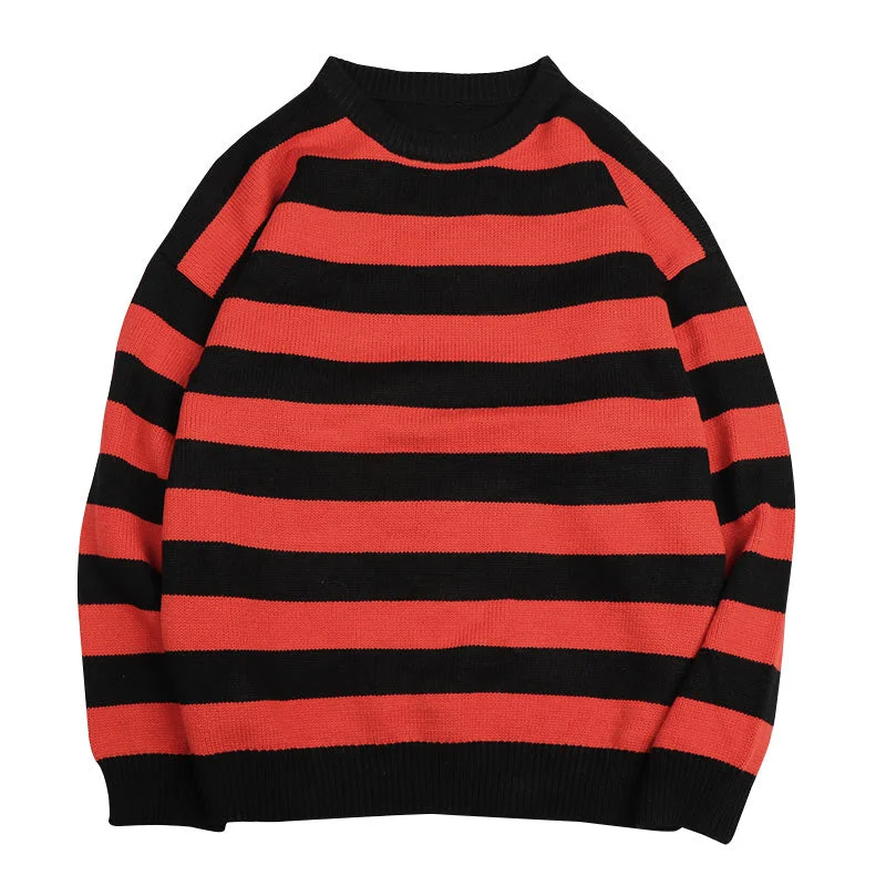 Autumn Green Striped Knitted Sweater Women Winter Pullovers Casual Oversized Sweaters Loose Harajuku Couple Sueter De Mujer