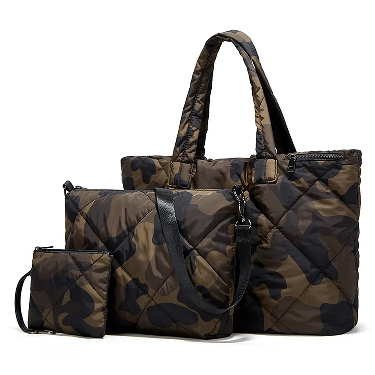 3Pcs Casual Pack Large Capacity Hobo Bag Sling Bag with Purse Set (Camouflage)