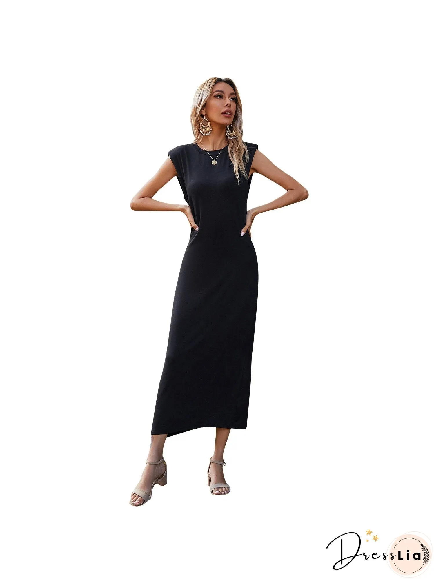 Simple solid color waist slim long skirt