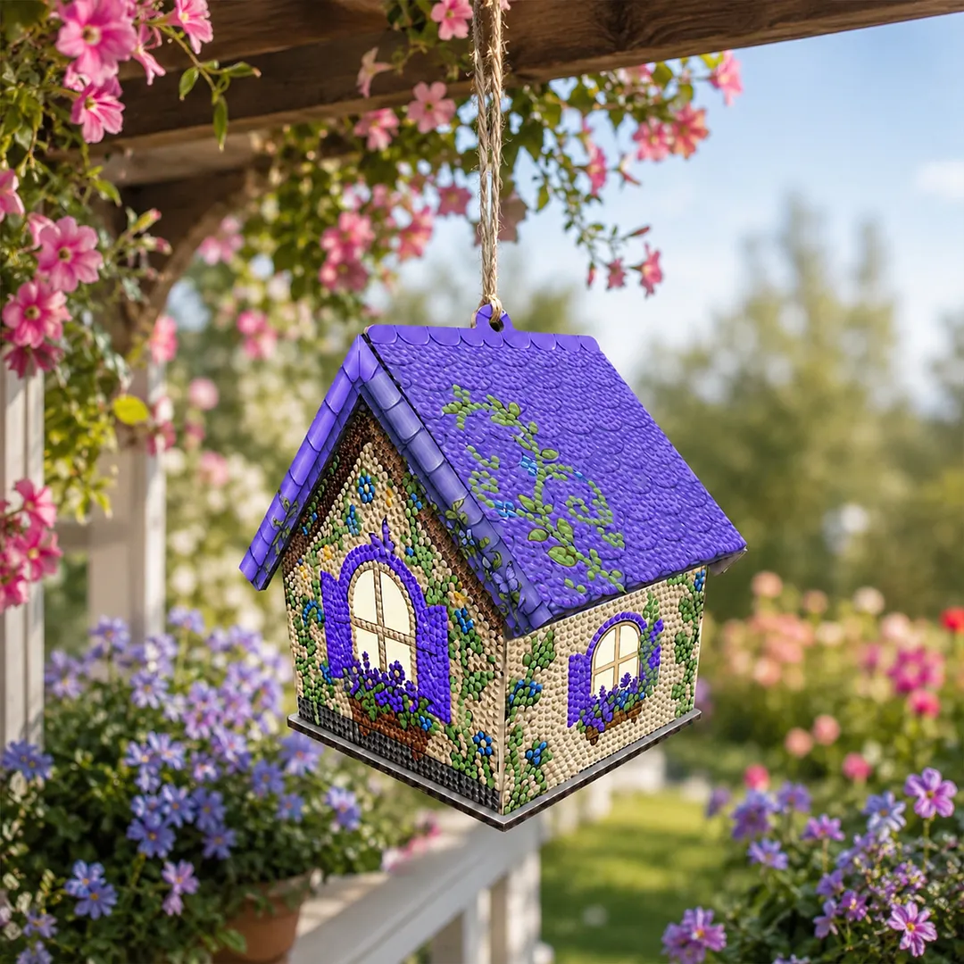 DIY Wooden House Diamond Art Painting Kit for Adults Home (Lavender)