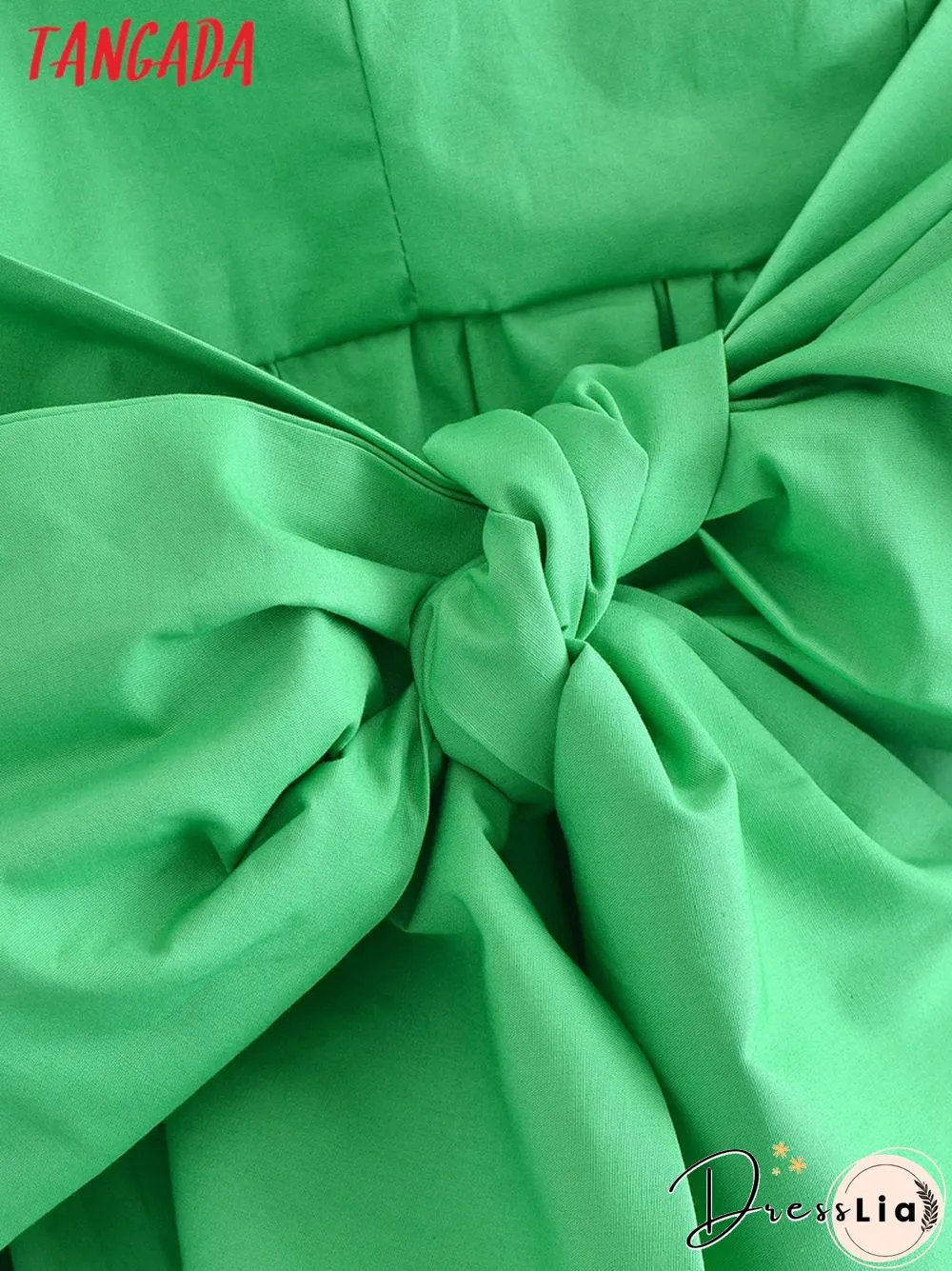 Womens Summer Dress Green Dresses With Pocket Back Bow Strap Female Long Dress Qn26