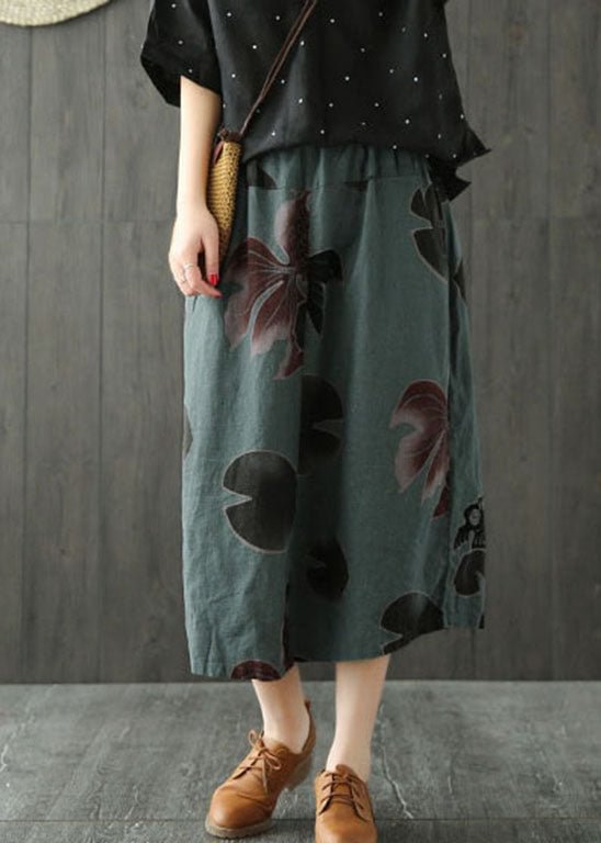 Classy blackish green side open pockets print Skirts Spring CK990- Fabulory