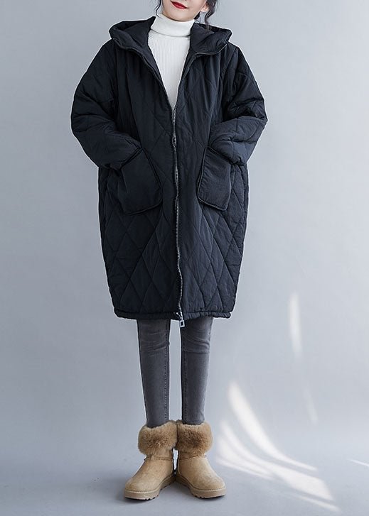 Black Pockets Fine Cotton Filled Hooded Winter Coats CK294- Fabulory