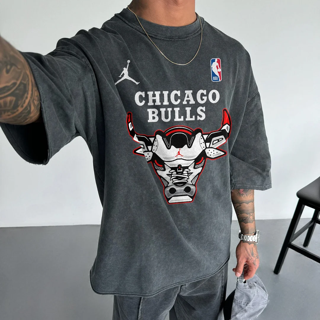 Oversized Street Style Basketball Print Tee Chicago Basketball Print Tee