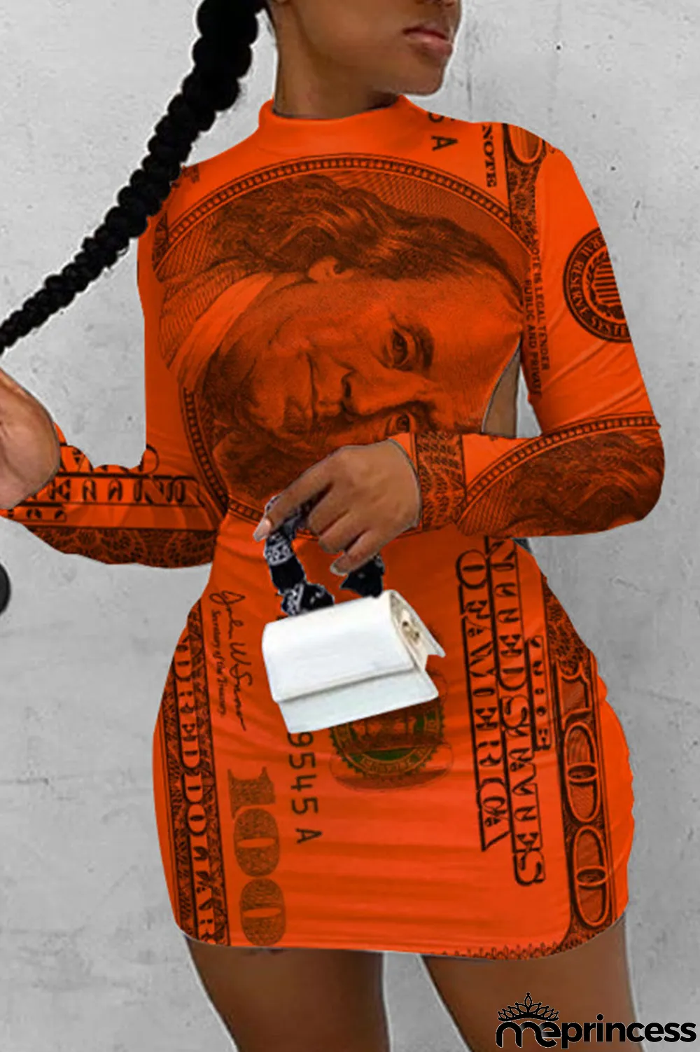 White Casual Print Backless Fold O Neck Pencil Skirt Dresses