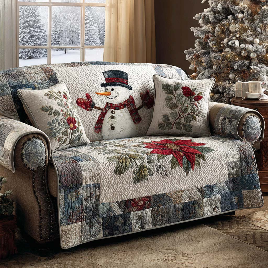 Cozy Forest Snowman Quilted Sofa Cover NCU0XD2077 everthome