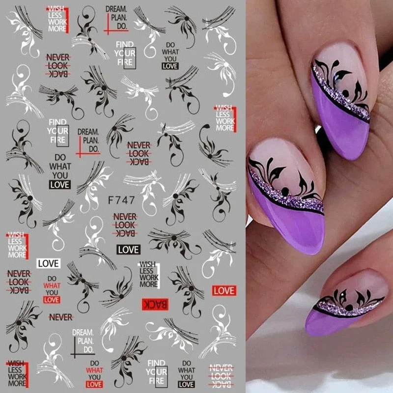 The New 3D Nail Sticker Cool English Letter Stickers For Nail Foil Love Heart Design Nails Accessories Fashion Manicures Sticker