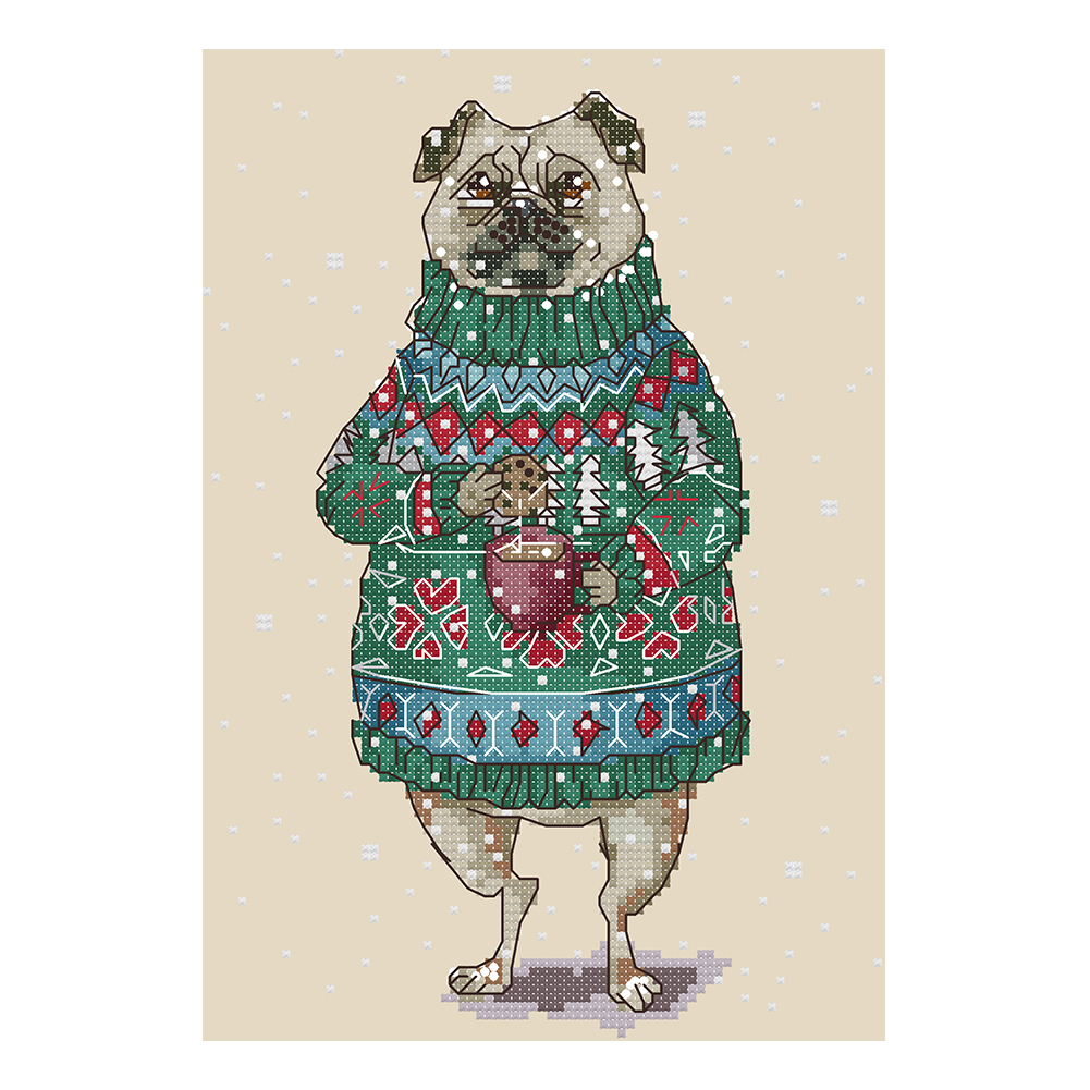

Dog Drinking Coffee - 14CT Stamped Cross Stitch - 19*28cm, 501 Original