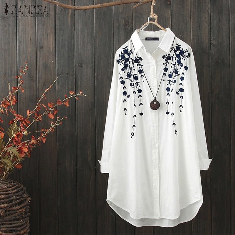 Elegant Print Shirt Women's Casual Shirts ZANZEA Fashion Button Down Floral Blusas Female Lapel Work Blusas  Tunic Tops