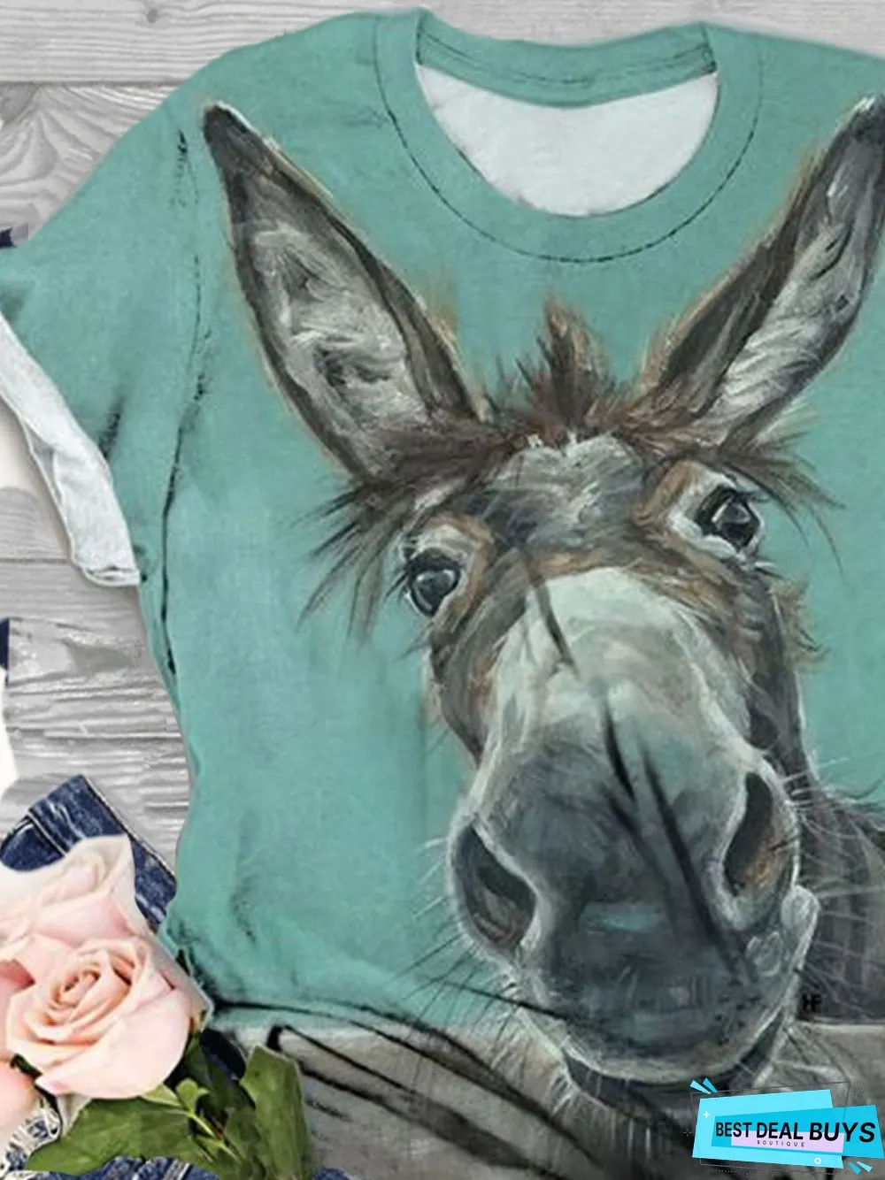 Cotton-Blend Animal Crew Neck Short Sleeve T-shirt