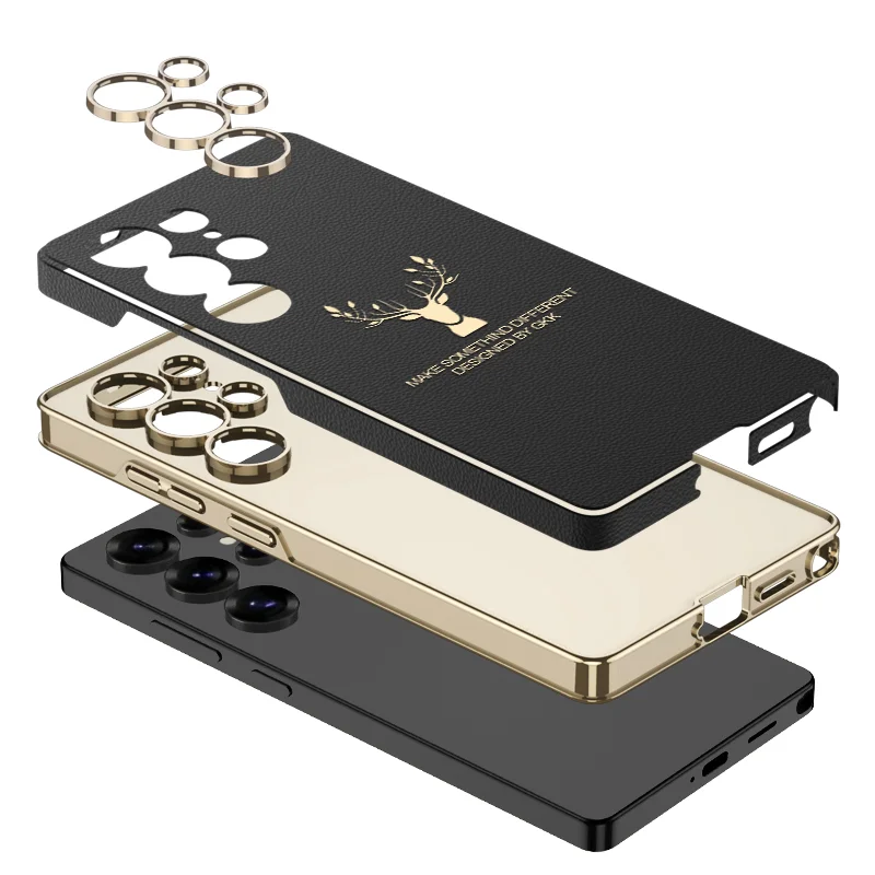 GKK 2025 Hot sales Creative anti-shock protection electroplated Leather deer logo phone case for Samsung S23 S24 S25 Ultra ip 15