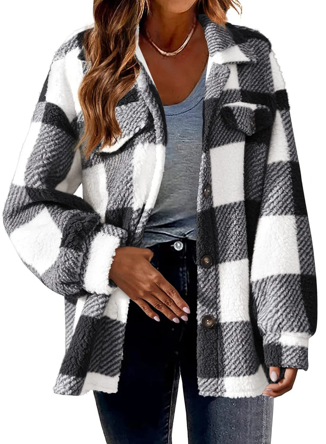 Uveng Uveng Women's 2025 New Autumn And Winter With Pocket Lattice Lamb Jacket Button Plush Jacket