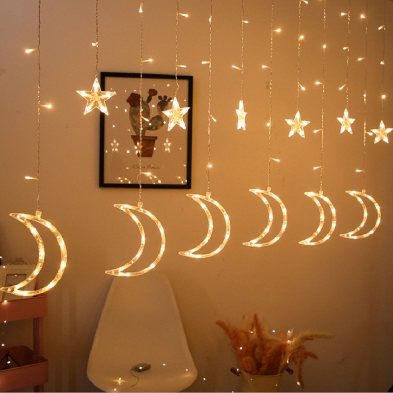 

Fairy Lights Star Moon Curtain Lights Garland Wedding Decorations, (warm white) (plug-in european regulations), 501 Original