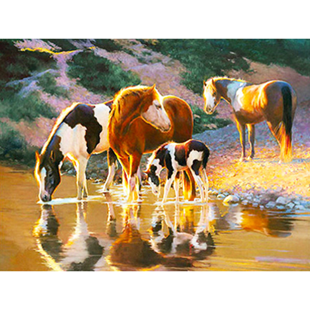 

30*40CM - Round Drill Diamond Painting - Horse Drinking Water, 501 Original
